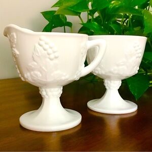 Vintage Indiana Glass Colony Harvest Pattern  Creamer & Sugar Bowl Set 60s MCM